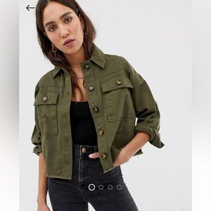 River Island cropped shacket in khaki